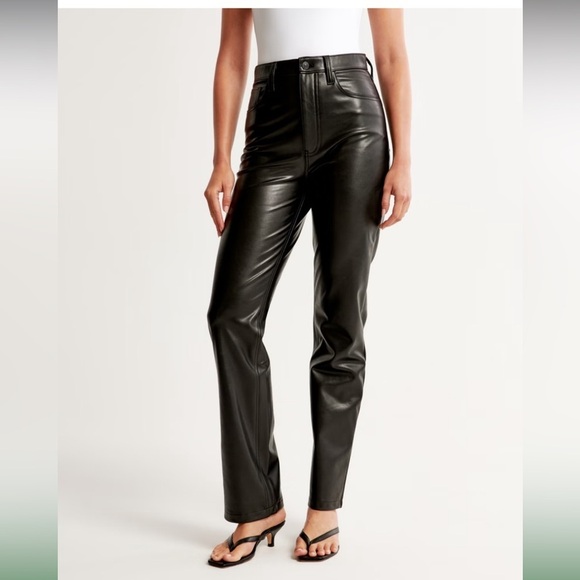 Abercrombie & Fitch Curve Love 90s Vegan Leather Ultra High Rise Straight Pants - Picture 1 of 14